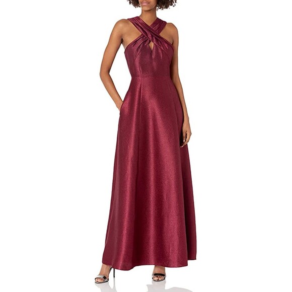 Halston Heritage Dresses & Skirts - Halston Heritage Cranberry Cross Neck Twill Gown